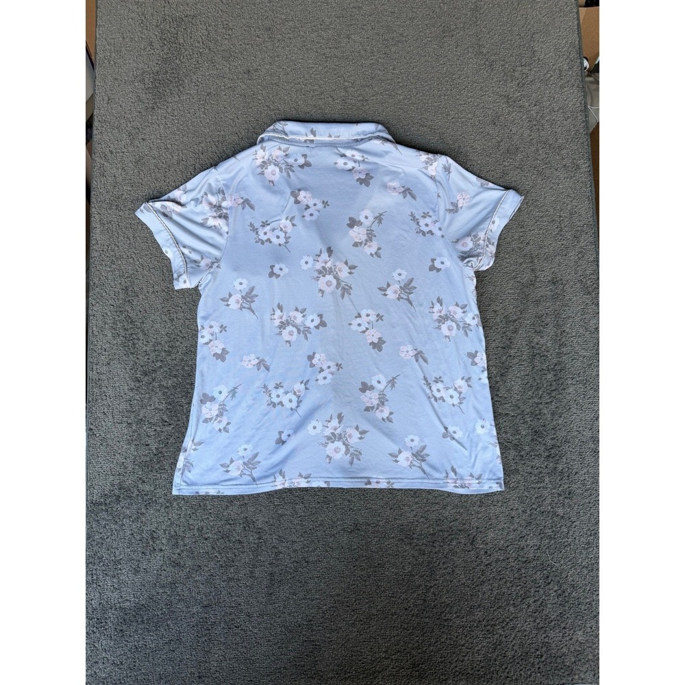 Tahari Womens Floral Pajama Top Blue Short Sleeve Button Up WA3577-023-TSA Large - Picture 7 of 7